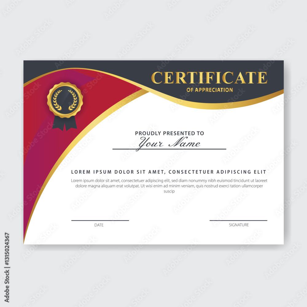 Red gold certificate design; award template Stock Vector | Adobe Stock