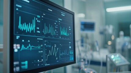 Poster - Health data monitoring system showcases real time graphs and vital signs in a hospital setting for personalized patient care
