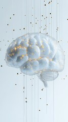 Poster - This abstract illustration showcases a brain with glowing particles, symbolizing creativity, innovation, and the complexity of thought processes in a modern digital context.