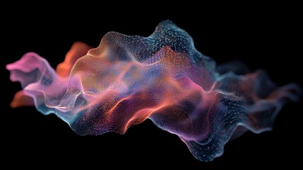 Poster - Vivid and dynamic abstract wave texture featuring colorful particles floating on a dark background. Perfect for artistic or technological themes.