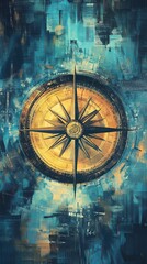 Poster - Abstract Compass Artwork: Navigating Adventure and Exploration in Bold Colors