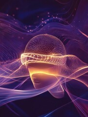 Aufkleber - Revolutionary neurostimulation helmet for hair growth with gentle light and dynamic wave patterns, promoting healthy hair in a futuristic design
