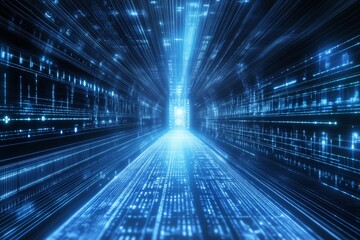 Poster - Explore the Futuristic Digital Pathway: A Glowing Portal into Technological Innovation
