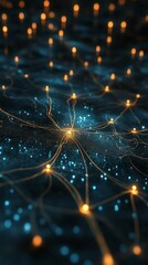 Poster - This image showcases an abstract network visualization featuring glowing nodes and interconnected lines in blue and orange hues, symbolizing technology and connectivity.