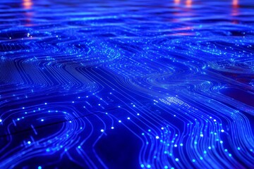 Poster - Vibrant abstract image of blue circuit patterns with glowing lights. This digital design captures a high-tech feel and offers a futuristic aesthetic.