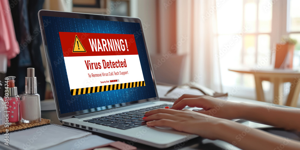 Virus warning alert on computer screen detected brisk cyber threat ...