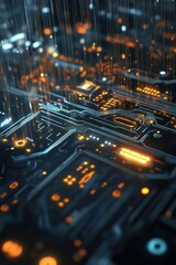 Poster - Explore an abstract representation of a circuit board with glowing neon lights. This digital artwork captures the essence of modern technology and innovation.