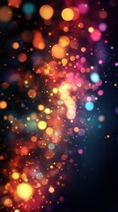 Poster - Luminous bokeh cascade against a dark backdrop creating a magical and festive atmosphere with vibrant colors and soft focus
