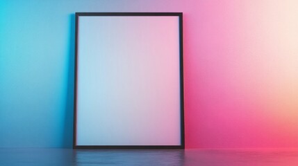 Poster - A blank frame stands against a striking gradient backdrop of pink and blue hues, inviting imaginative expression and creative endeavors in a contemporary setting