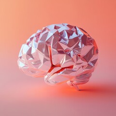 Poster - A striking abstract design of a brain created with polygonal shapes, set against a vibrant gradient background, symbolizing creativity and innovation in modern art.