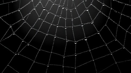 A macro shot of morning dew on a spiderweb, glistening in the sunlight, delicate and intricate