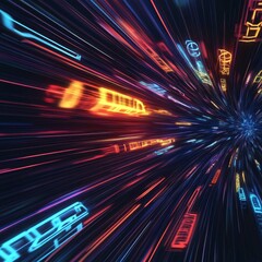 Poster - This vibrant abstract image showcases colorful neon lines in motion, creating a dynamic and energetic visual experience. Perfect for modern design projects.