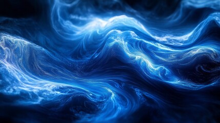 Poster - Vivid currents of luminous blue intertwine, forming mesmerizing waves that evoke feelings of calm and mystery under a twilight sky, inviting imaginative exploration