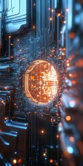 Poster - This visually striking image features intricate circuitry and glowing elements, creating a futuristic ambiance perfect for technology-related projects and designs.