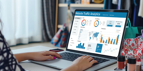 Poster - computer software for website traffic analytics data on computer screen. concept of seo search engin