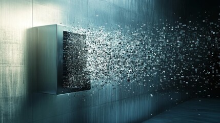 Poster - This image captures an abstract representation of digital fragmentation within a modern technology environment, symbolizing the flow of data in a creative space.