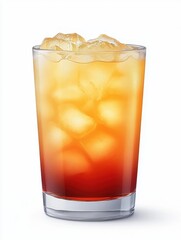 Poster - Refreshing tequila sunrise cocktail with ice cubes in glass on white background studio shot