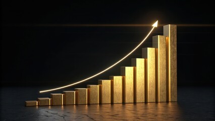 Poster - Golden Growth: A golden graph symbolizing business growth and success, with an upward arrow illustrating progress and achievement on a dark background