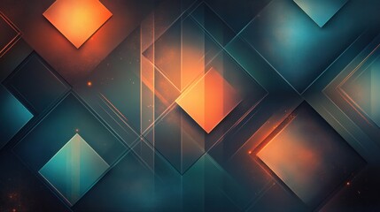 Poster - Abstract Geometric Composition with Intersecting Lines and Squares in Teal and Orange Hues for Modern Design
