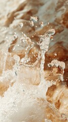 Poster - Dynamic water burst in sunlit amber tones capturing motion and texture with liquid detail and a soft focus background