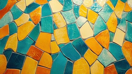 Poster - Vibrant mosaic tile artwork featuring a playful arrangement of turquoise yellow and orange hues in a captivating abstract design