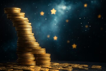 Poster - A pile of gold coins is stacked on top of each other