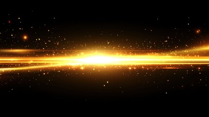 Poster - Abstract golden light trails on black background creating a dynamic and energetic visual effect perfect for modern design