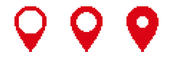 Poster - Three red pixelated map markers shown in simple geometric designs with bold, striking shapes.