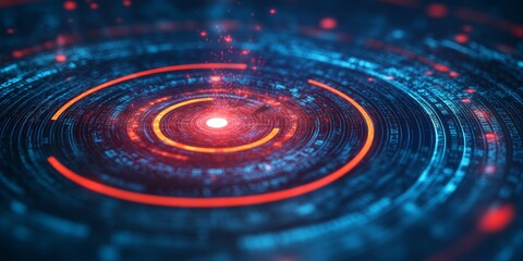 Poster - a mesmerizing digital abstract featuring circular patterns with vibrant red and blue lights. perfect