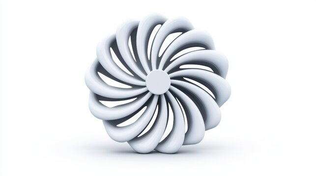 Abstract White Swirling 3D Flower Shape on Plain Background