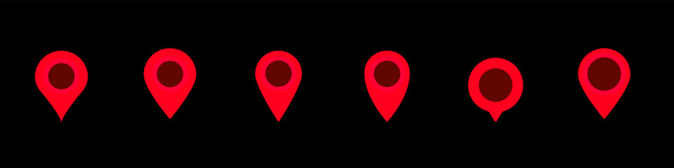 Poster - Six red map pin icons arranged in a row display differences in shape and design details.