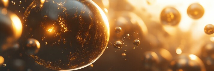 Leinwandbilder - Multiple spheres represent unique virtual worlds interconnected by luminous beams in a creative cosmic arrangement