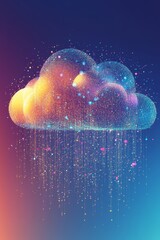 Poster - A mesmerizing fantasy cloud with colorful rain, shimmering glitter, and stars against a deep night sky. Perfect for imaginative designs and art needs.