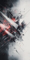Poster - A black and white photo of a cityscape with red splatters