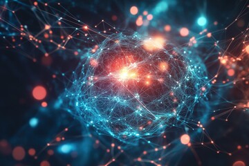 Poster - this abstract image showcases vibrant energy bursts within a digital network, symbolizing ai learnin