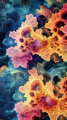 Poster - a colorful, abstract image of flowers with a blue background