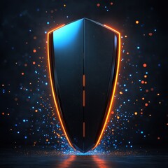 Poster - Futuristic Shield with Glowing Outline Protecting Against Cyber Threats in a Digital Dark Environment