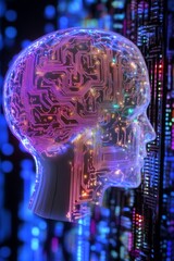 Poster - Realistic AI Brain Design with Circuits in Vibrant Colors and Lights