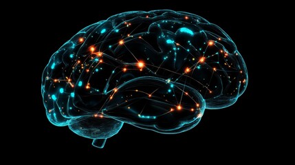 Poster - this image presents a futuristic representation of a brain, showcasing glowing nodes and connections