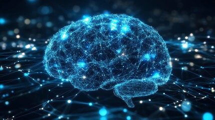 Poster - this digital artwork showcases a glowing brain composed of intricate networks and connections, repre