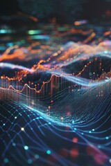 Poster - Captivating abstract image showcasing dynamic digital waves with vibrant colors, symbolizing the flow of data and technology in a modern landscape.