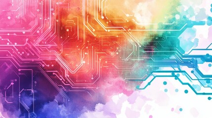 Poster - A colorful background with a lot of lines and shapes. The background is a mix of different colors and it looks like a computer screen