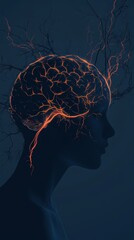 Poster - a striking abstract illustration showcasing a brain with electric neural connections illuminating a 