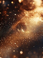 Poster - Ethereal golden glitter texture with bokeh effect creating a magical and dreamy atmosphere for festive designs and backgrounds