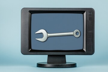 Leinwandbilder - Monitor icon with wrench and nut overlay illustrating computer repair service and maintenance with space for text usage