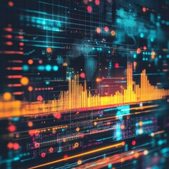 Poster - vibrant abstract digital visualization showing data trends and analytics. this image features colorf