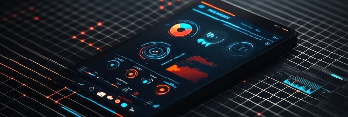 Fototapete - Sleek mobile app interface for smart hair gadgets with modern design and glowing elements