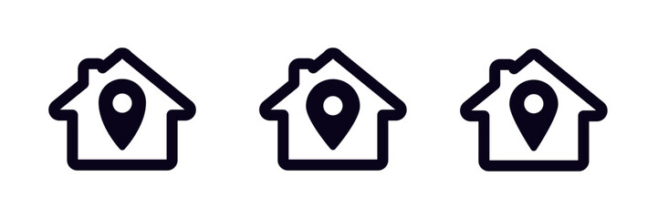 Poster - Three identical black house icons feature clear location symbols within each outline, showcasing simplicity.