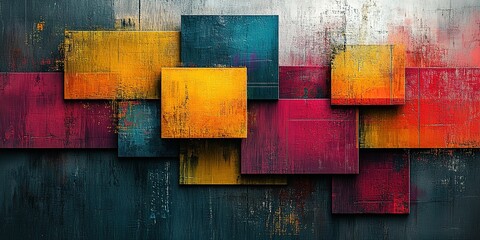 Poster - Colorful abstract wall art featuring layered geometric shapes in vibrant hues