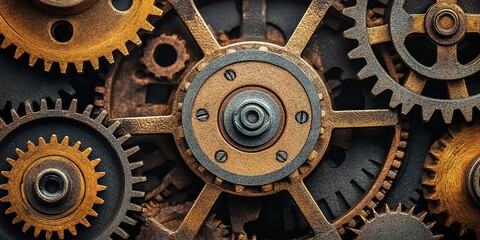 Poster - Intricate arrangement of vintage gears showcasing mechanical craftsmanship and engineering design